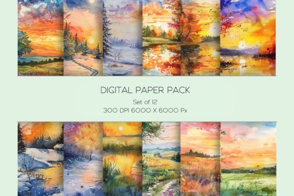 Download Colorful 4 Season Watercolor Landscape - Premium Resources