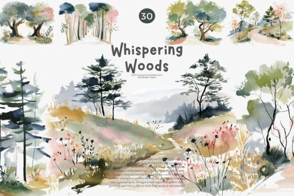 Download Watercolor Forest Landscape Clipart Set - Premium Resources